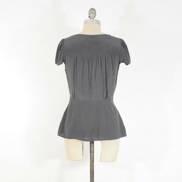 ❌SOLD❌Floreat Gray Silk Dainty Pink Ribbon Blouse - Picture 3 of 6